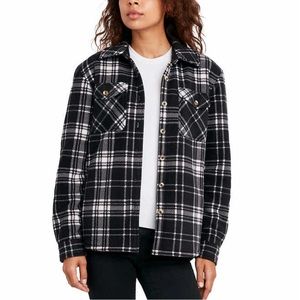 Plush Sherpa Black Flannel Shirt Jacket